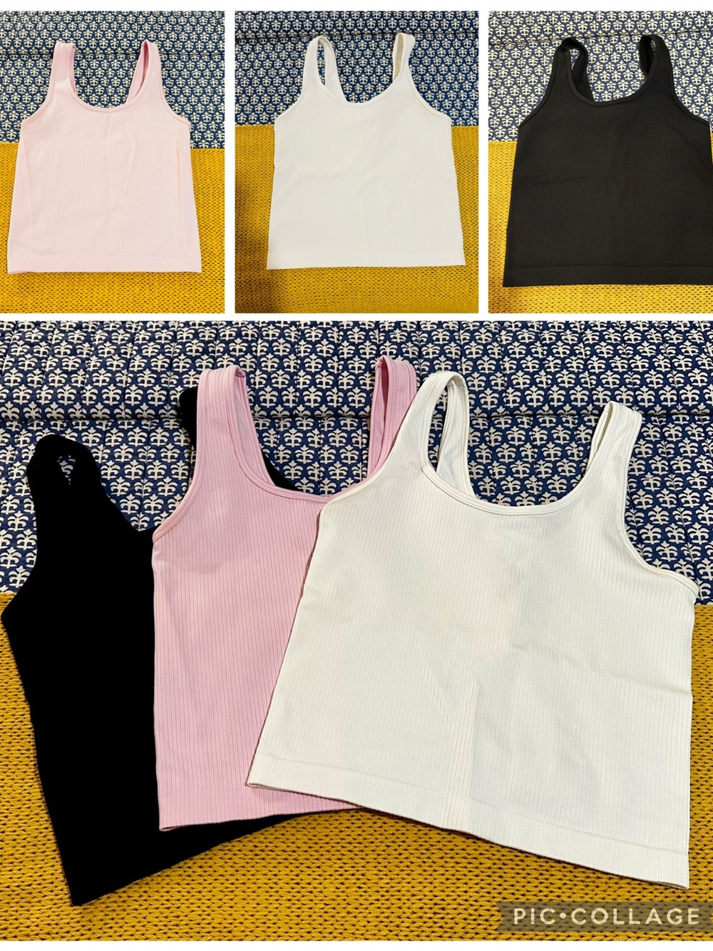 Ribbed Crop Tank Top - Black, White, Pink